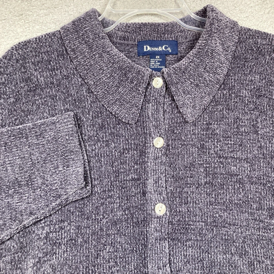 Cárdigan de terciopelo con botones morados 2X Denim & Co suéter para mujer cómodo relajado Foto 1 de 4