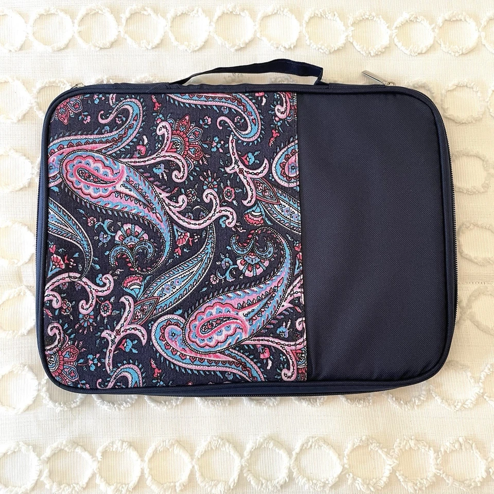 Estuche de Transporte para Tablet Laptop Paisley/Azul 13” X9” Mango, Muchas Áreas de Almacenamiento Foto 1 de 4