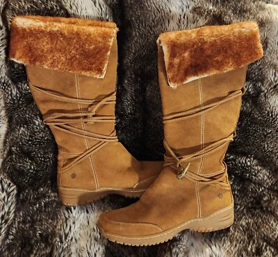 Bota alta de invierno de gamuza Fiona tallada con volantes imitación piel de oveja con cordones palanca marrón 9 Foto 1 de 4