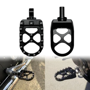 Black Wide Foot Pegs Rests Pedals Bobber Fits For Harley Dyna Sportster MX Style - Bild 1 von 11