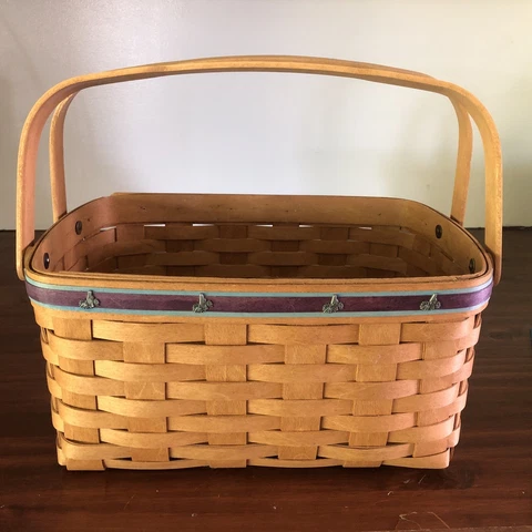 RARE Longaberger Lunch Box Basket  in Purple/ Light Blue Weave Cheerleading Tacs Cover