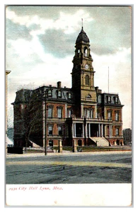 Cartolina MA Massachusetts Lynn municipio retro indiviso lettere rosse c1900s - Foto 1 di 2