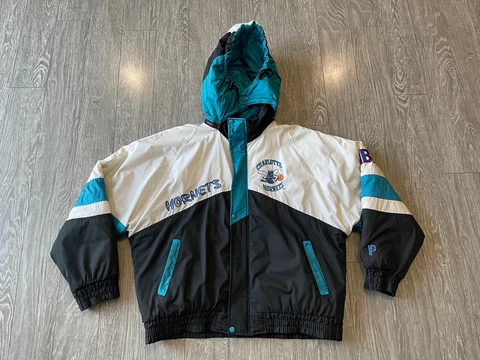 VTG 90s NBA Charlotte Hornets Jacket Pullover Coat Full Zip Mens Sz L Cover
