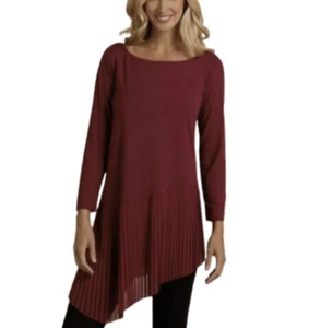 Soft Surroundings Sunset Tunic Top Pleated Sheer Hem Long Sleeve Burgundy Medium - Picture 1 of 7