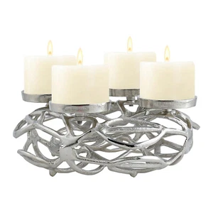 Moderna Decorazione Corona D'Avvento Porta Candele Decorazione Natalizia Argento - Foto 1 di 6