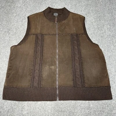 Designers Studio Originals Suede Patchwork Vest Size 3X Brown Full Zip - Image 1 of 4