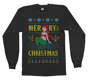 Mer-ry Christmas Mermaid Ugly Christmas Youth camiseta de manga larga - Imagen 1 de 3