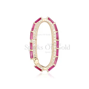 Baguette Ruby and Diamond Hinged Clasp Finding 14K Yellow Gold Gemstone Jewelry - Picture 1 of 5