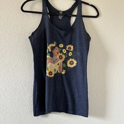 Disney Women’s Pocahontas Princess Tank Top Small Sun Flower Blue Racer back - Image 1 of 4