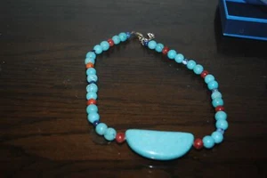 Collana da donna 18 pollici filo di turchese e agata rossa e blu con 2 pollici ha - Foto 1 di 4