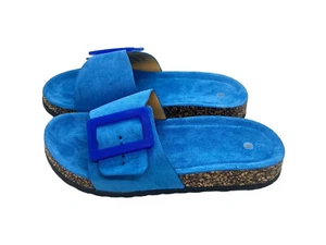 DR KELLER BLUE WOMENS BUCKLE SLIP ON SLIDERS LADIES SUMMER BEACH SANDALS SIZE - Picture 1 of 3