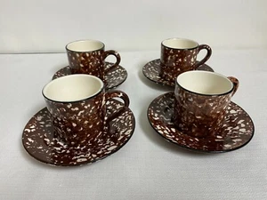 4 Stangl Town And Country Brown Dinner Coffee Cups And Saucers Spongeware STANGL - Picture 1 of 8
