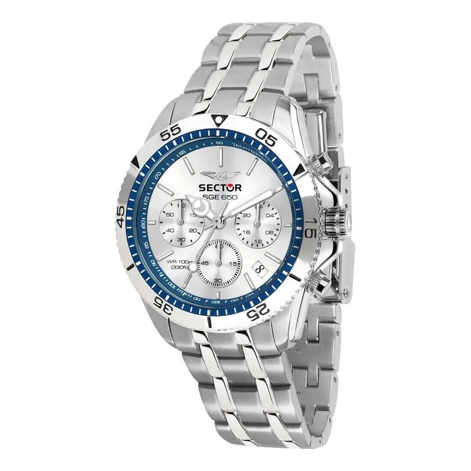 Sector No Limits SGE 650 42mm Cassa Argento in Acciaio, Cinturino Argento in Acciaio, Orologio da Polso per Uomo (R3273962003)