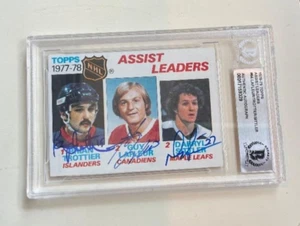 Signed 1978-79 Topps Assist Leaders Trottier Lafleur Sittler #64 Beckett Slabbed - Picture 1 of 1