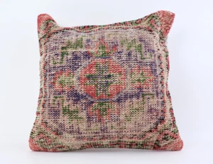 Handwoven Pillow Cover, Turkish Carpet Pillow, Kilim Pillow, 24x24 Pillow Cover - Picture 1 of 7