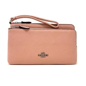 Cartera Coach Doble Cremallera en Cuero Rosa Claro C5610 Nueva Con Etiquetas - Imagen 1 de 9