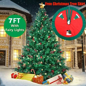 7FT Christmas Tree Green Bushy With Metal Stand+Lights In/Outdoor Decoration - Picture 1 of 12
