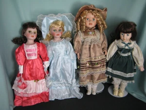 Fancy Fashion Dolls Lot of 4 Porcelain Complete Outfits and Stands - Picture 1 of 4