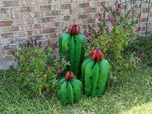 Cactus Garden Decor - 3 Metal Cactus Decorations for Yard or Home, Hand Painted - Picture 1 of 5