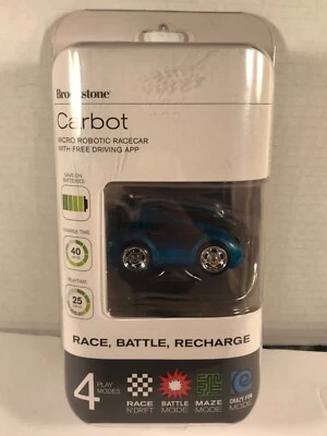 Brookstone Carbot Micro Robotic BLUE Racecar Toy Car, with Free Driving App+,NEW - Image 1 of 4