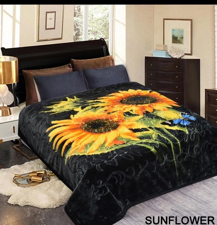 1PLY Thick Heavy Blanket Winter Fleece Blankets Queen SUNFLOWER🔥FREE SHIPPING - Image 1 of 1