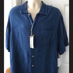 Batik Bay Palm Trees Hawaiian Short Sleeve Button Down Shirt Top Navy Blue XL - Picture 1 of 14