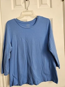 CHICO'S SOLID BLUE CASUAL 3/4 SLEEVE TOP PIMA COTTON/SPANDSIZE CHICO'S 2 (12-14) - Picture 1 of 4
