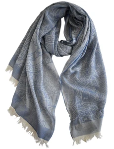 Authentic VERSACE Blue MEDUSA HEAD Logo Wool/Viscose Scarf Shawl - Picture 1 of 14