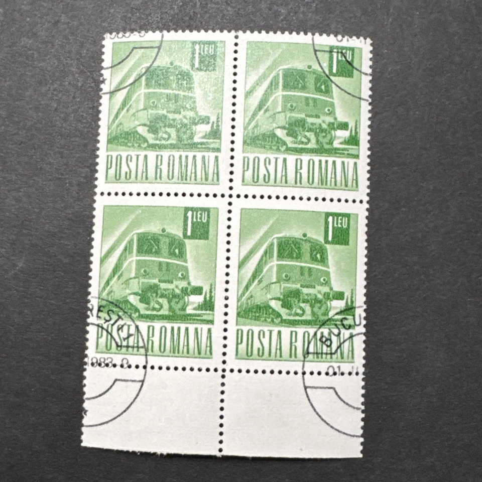 1968 Romênia 1 Leu MNH pré-cancelamento diesel trem elétrico bloco de 4 selos vintage - Imagem 1 de 2