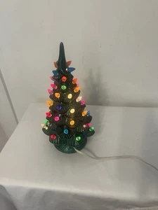 Vintage Lighted Christmas Tree Ceramic Green Snow 12” tabletop - est 1979 - Picture 1 of 8