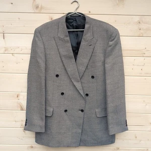 Jaeger Made In UK Black & White Wool & Silk Blend Blazer Jacket Size UK 44 EU 54 - Picture 1 of 13