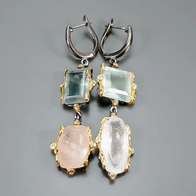 手工制作 30 克拉 + 天然海蓝宝石耳环 925 纯银 /E129976 — 第 1/4 张图片