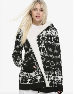 Cárdigan Harry Potter XL para mujer Horrocrux negro blanco Sherpa nuevo con etiquetas Hot Topic Foto 1 de 4
