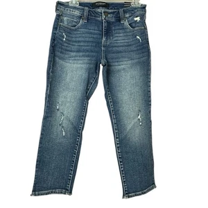 Liverpool Eco Distressed Crop Capri Blue Denim Jeans Women Sz 2 26 Nwt - Picture 1 of 7