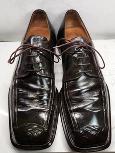 EUC MEZLAN Croc trim Dress Shoes Size 10.5 M Brown Square Toe Made in Spain - Picture 1 of 12