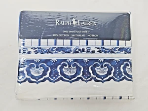 NOS Ralph Lauren Flat Sheet TWIN 200 THREAD Jonquil Blue FACTORY SEALED - Picture 1 of 5