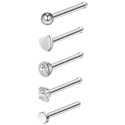 5PCS 20G Tiny Nose Studs Surgical Steel Nose Screw L Shape Bone Studs Rings - Image 1 of 4