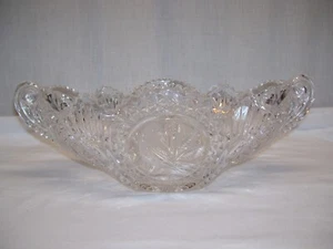 Hofbauer Byrdes schwer geschliffenes Glas Kristall 11" ovale Schale Sägezahn Vogelgriffe Vintage - Bild 1 von 12