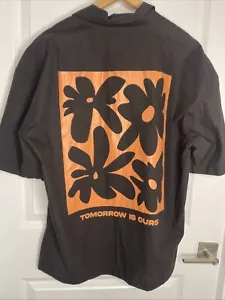 ZARA Men’s Snap Short Sleeve “tomorrow Is Outs “ Shirt Black Size M NWT - Picture 1 of 13