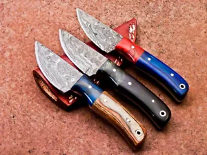 LOTTO DI 3 PEZZI! LAMA IN ACCIAIO DAMASCATO FATTO A MANO, COLTELLO DA CACCIA, COLTELLO DA SCUOIATURA 9022 - Foto 1 di 11