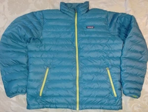 Patagonia mens puffer jacket large euc blue green with lime trim - Picture 1 of 4