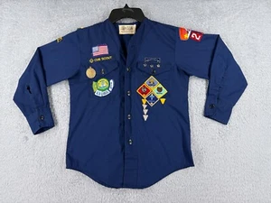 VINTAGE Boy Scouts of America Shirt Youth 12 Blue Long Sleeve Cub 1980 Polyester - Picture 1 of 14