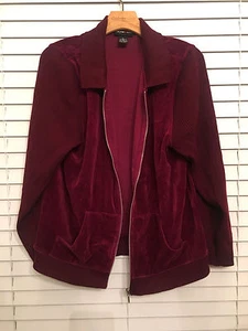 Style And Co Maroon Suede Zip Front Poly Lined Long Sleeves Jacket Size L Pocket - Picture 1 of 4