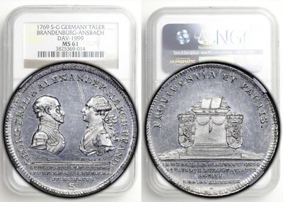 Germany, Brandenburg Ansbach, Alexander, Taler 1769, NGC MS 61 - Image 1 of 4