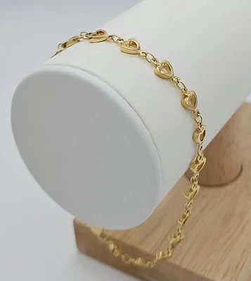 Gold Open Heart Anklet or Bracelet, Gold Heart Bracelet, 14k Heavy Plated Gold - Image 1 of 4