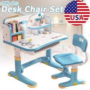 Kids Functional Desk and Chair Set Height Adjustable Children Study Desk Blue US - Picture 1 of 12