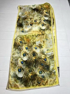 "Bufanda Bernie of New York 100 % seda plumas de pavo real amarillo y verde 58""" - Imagen 1 de 3