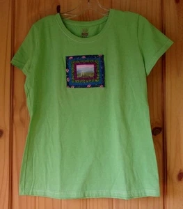Fruit of the Loom kurzärmliges T-Shirt grün handverziert neu ohne Etikett Damen M - Bild 1 von 5
