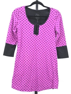 Vestido Betsey Johnson púrpura y negro lunares talla S manga 3/4 RN#60766  Foto 1 de 3