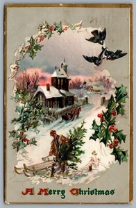 Postcard c1910 A Merry Christmas Embossed Tucks Split Ring Duplex Cancel Wexford - Bild 1 von 2